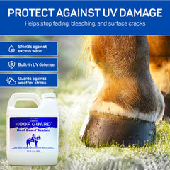 Breathable moisture barrier locks in natural hoof moisture with Livingston Tech Hoof Guard Sealant.