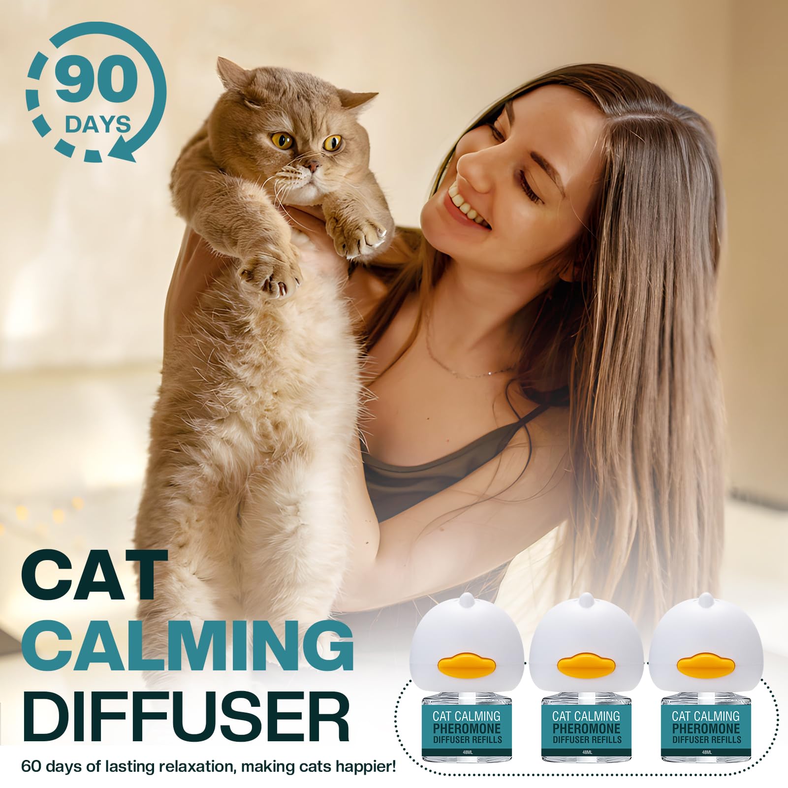 LIWENQI cat calming diffuser refill pack showing long lasting comfort for pets.