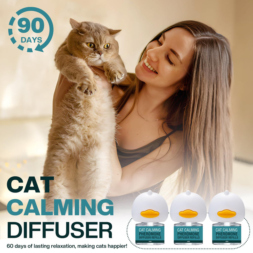 LIWENQI cat calming diffuser refill pack showing long lasting comfort for pets.