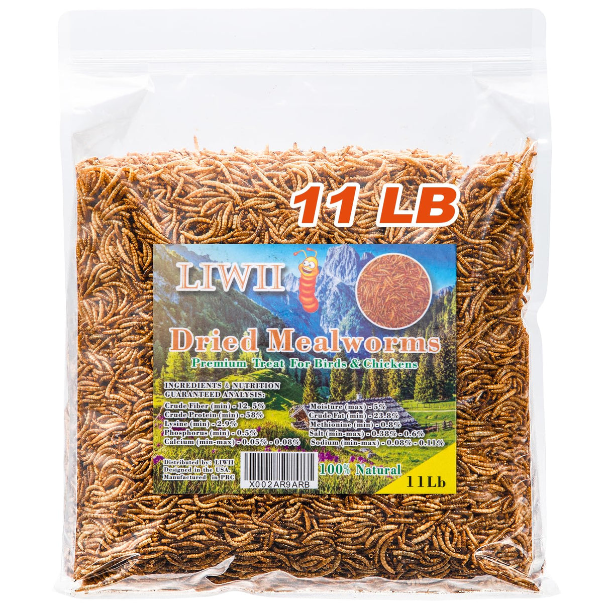 LIWII dried mealworms bulk pack shows premium protein for birds and reptiles