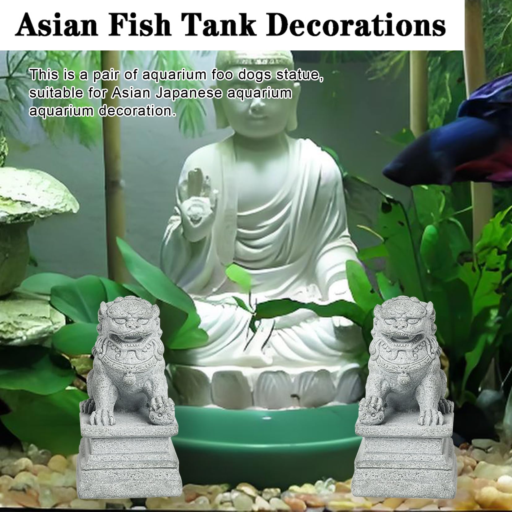 LIYAOLI sandstone guardian lions base ensures stable, secure ornament in turtle tanks.