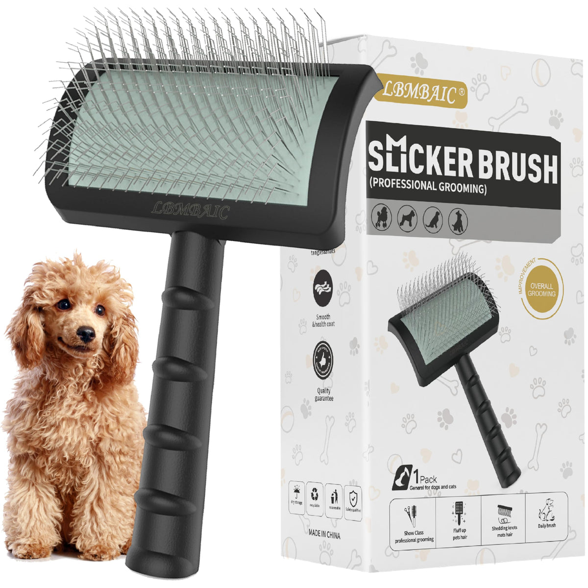LBMBAIC dog slicker brush with 25mm pins for deep detangling and shedding control