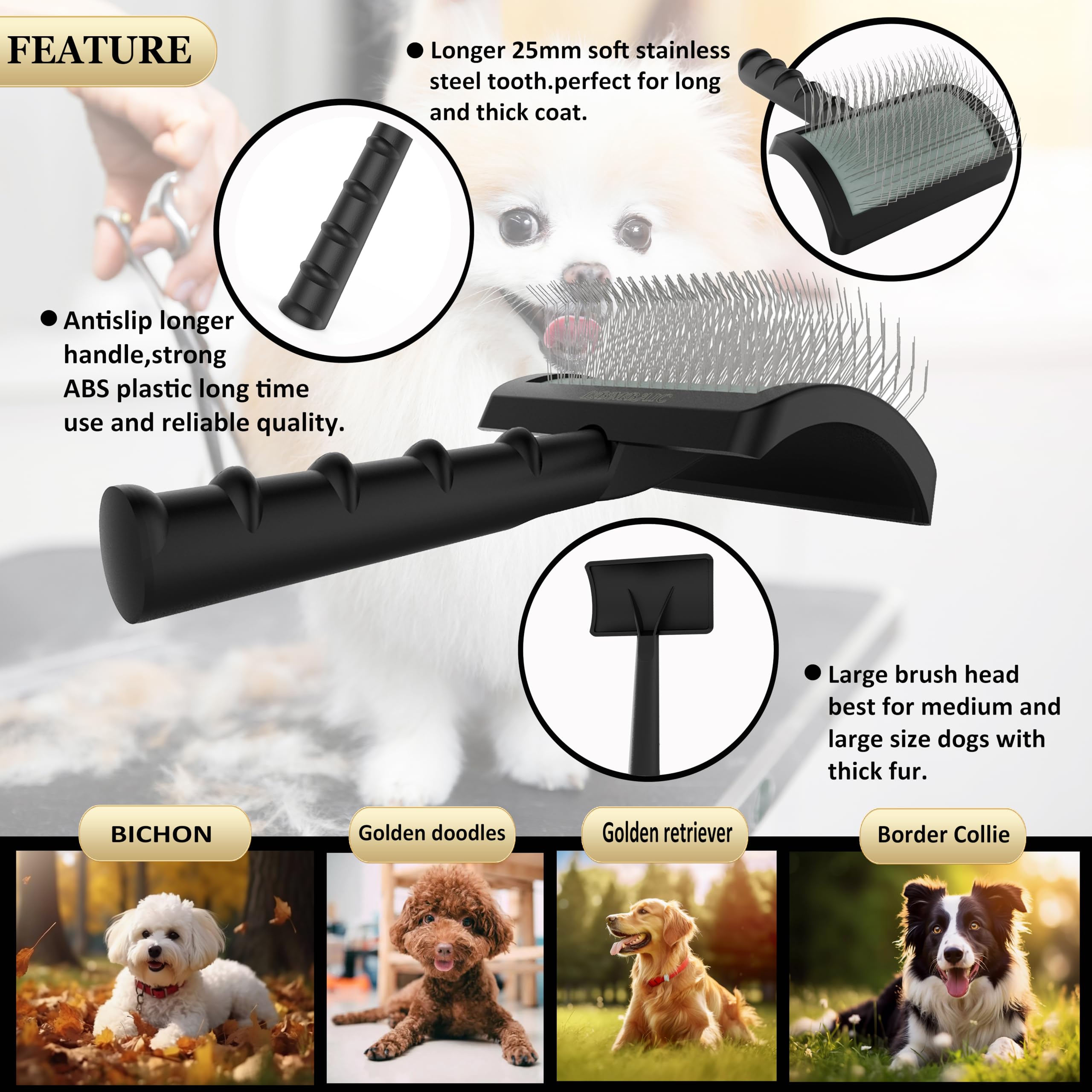 LBMBAIC long-pin design reaches thick coats for poodles and doodles
