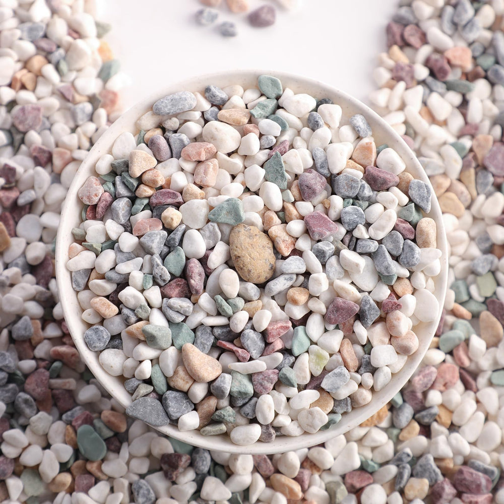 LMtonble river rocks succulent container setup demonstrates drainage-friendly decor.