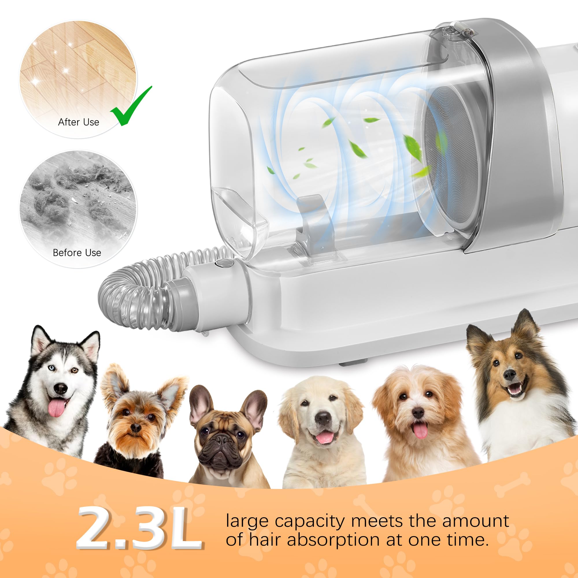 LMVVC dog grooming vacuum demonstrates 99% hair capture during brushing sessions.