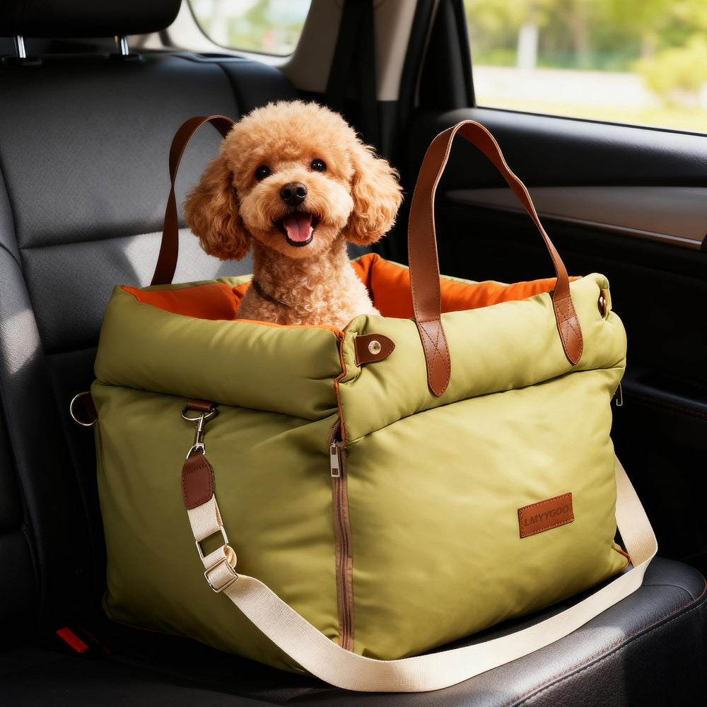 LMYYGOO dog car seat green full view shows spacious interior for small to medium dogs