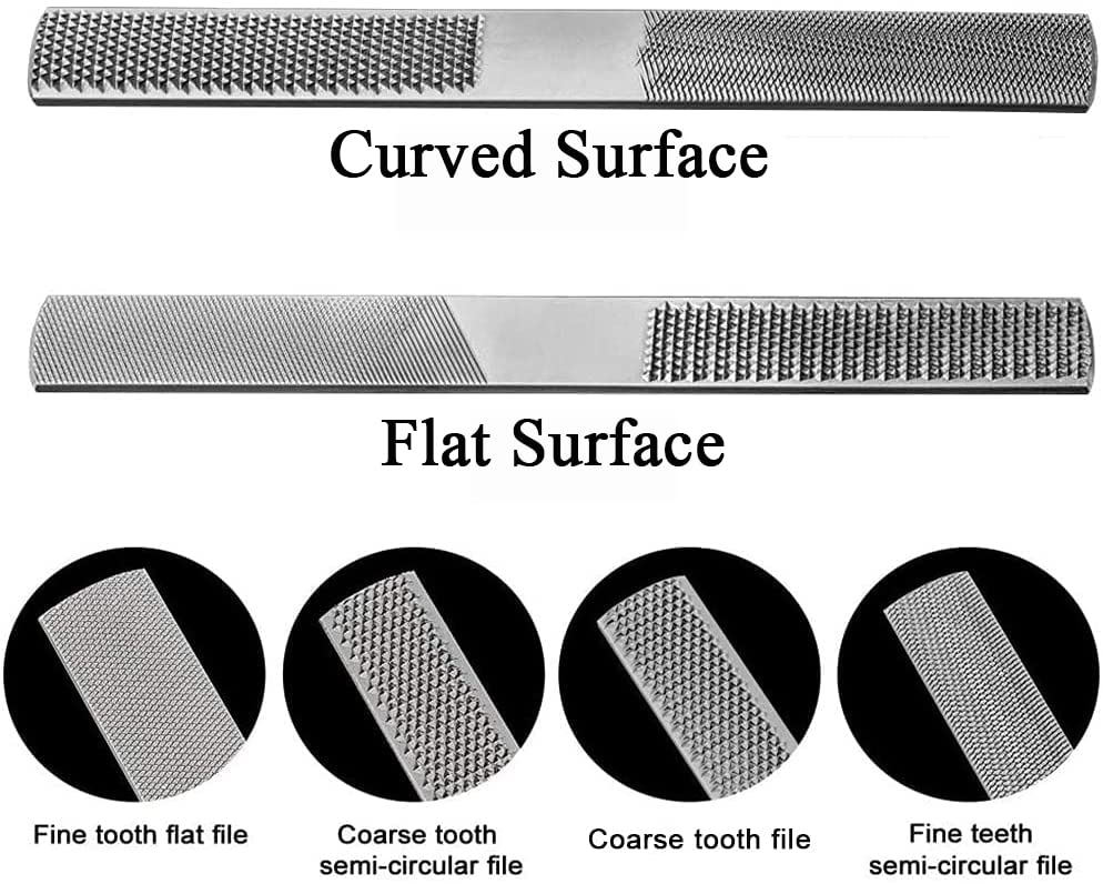 Loaged double-sided hoof rasp demonstrates fine and coarse teeth for versatile shaping.
