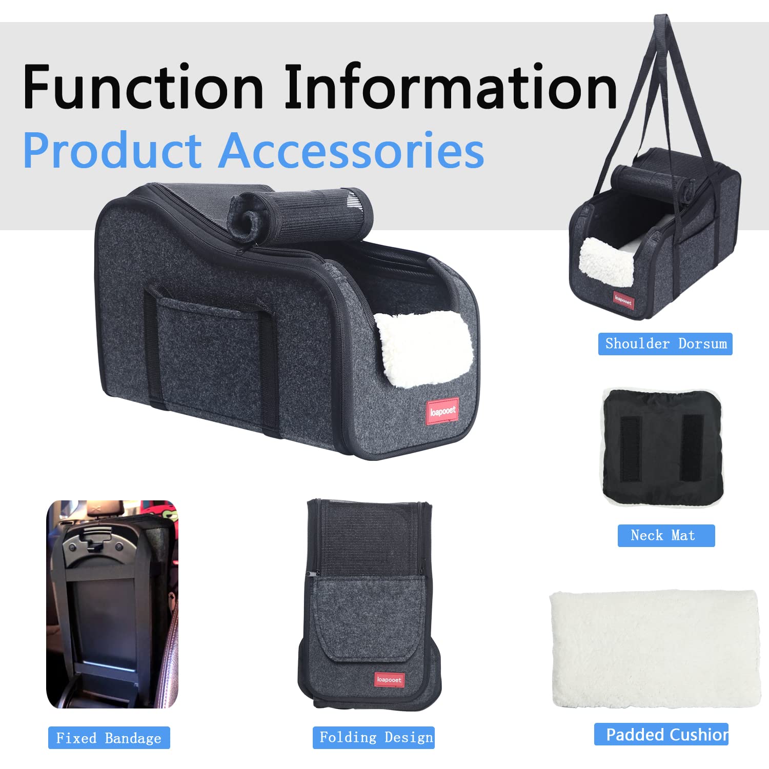 Loapooet compact dog car seat size supports pets under 15 pounds.