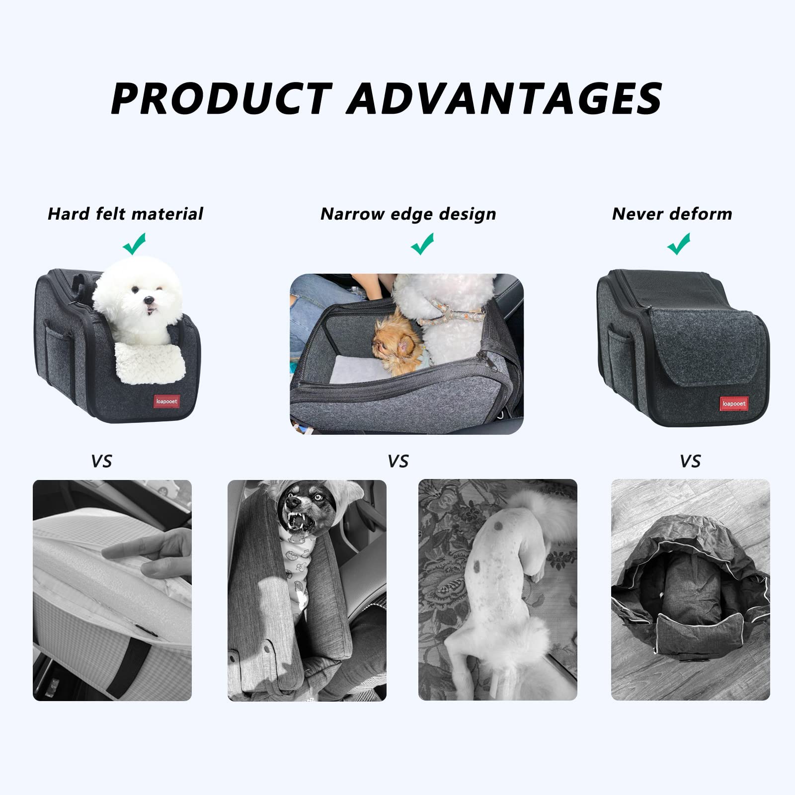 Loapooet dog car seat interior shows metal collar buckle for secure restraint during trips.
