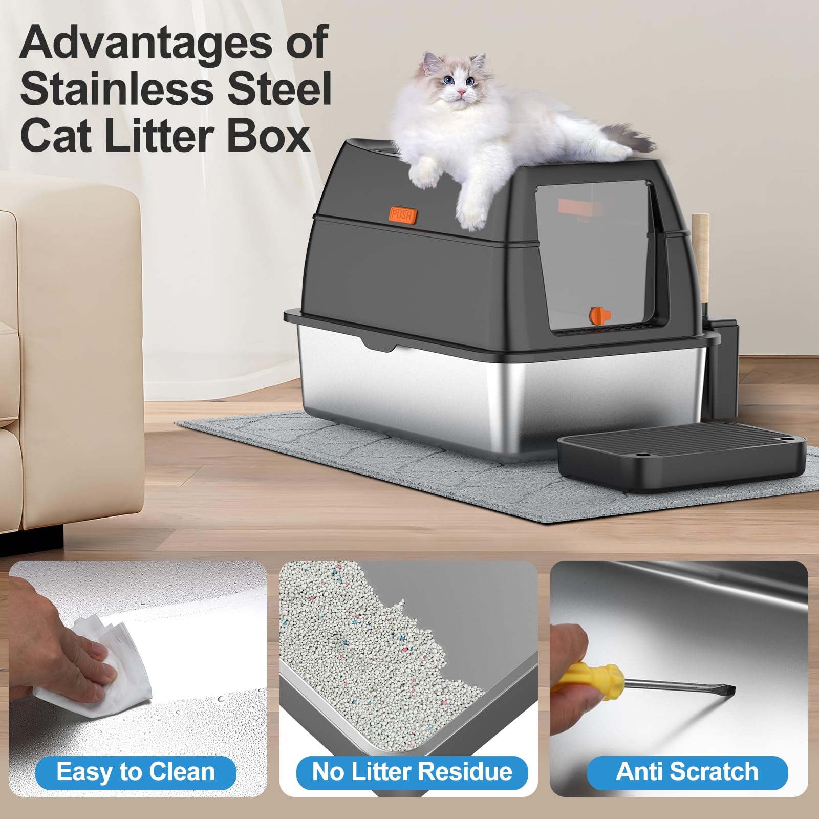 Lobeve filter-pedal accessibility aids easier exits for older or shorter cats.