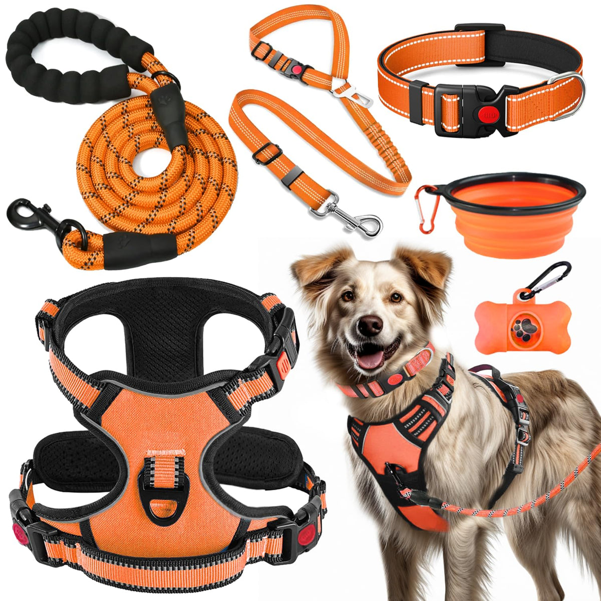 Lobeve no-pull harness orange front view for comfortable, controlled walks.