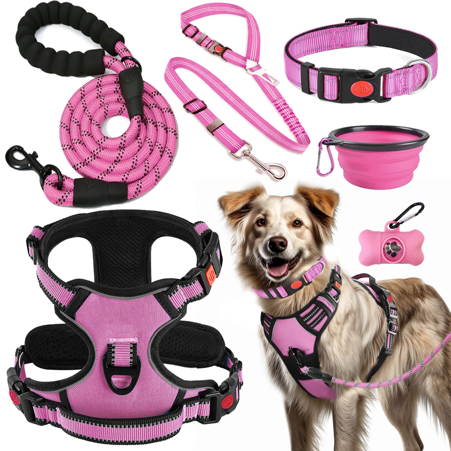 Lobeve No-Pull Harness Pink XL set on a dog for comfortable, training-friendly walks