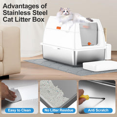 Lobeve stainless steel litter box front-entry view shows easy access and clean edges for busy homes