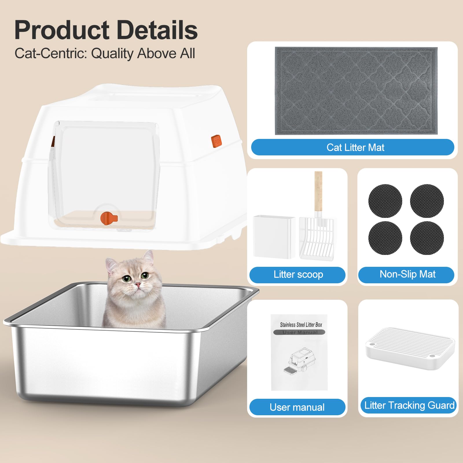 Lobeve stainless steel litter box lid image emphasizes secure containment and easier maintenance