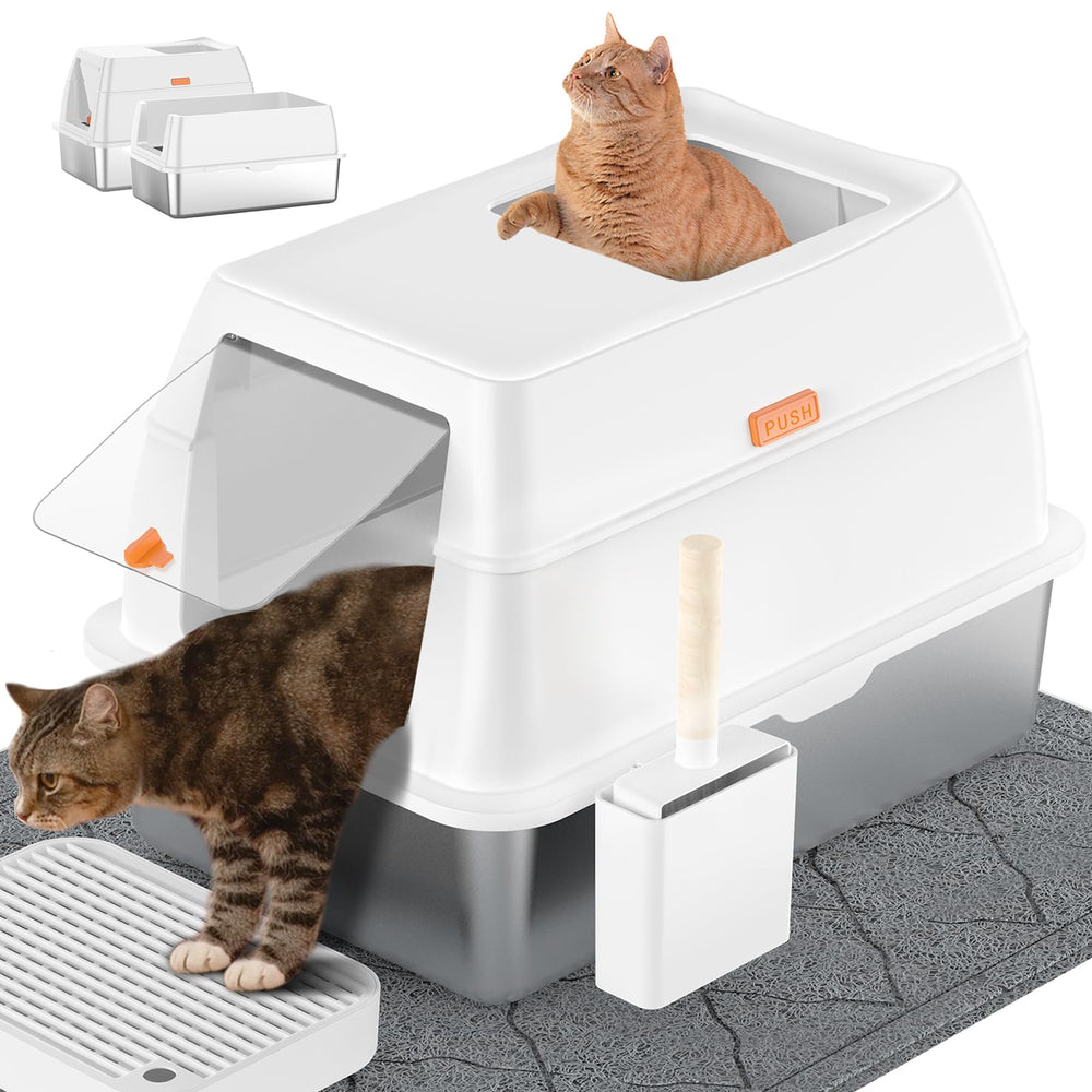 Lobeve stainless steel litter box top-entry view highlights durable, odor-control design for large cats
