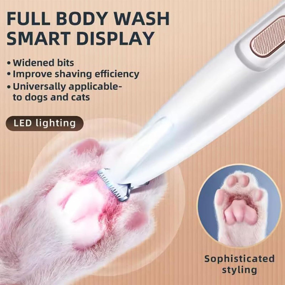 Lobuobi Petior Paw Trimmer LED light activated during low-light grooming.