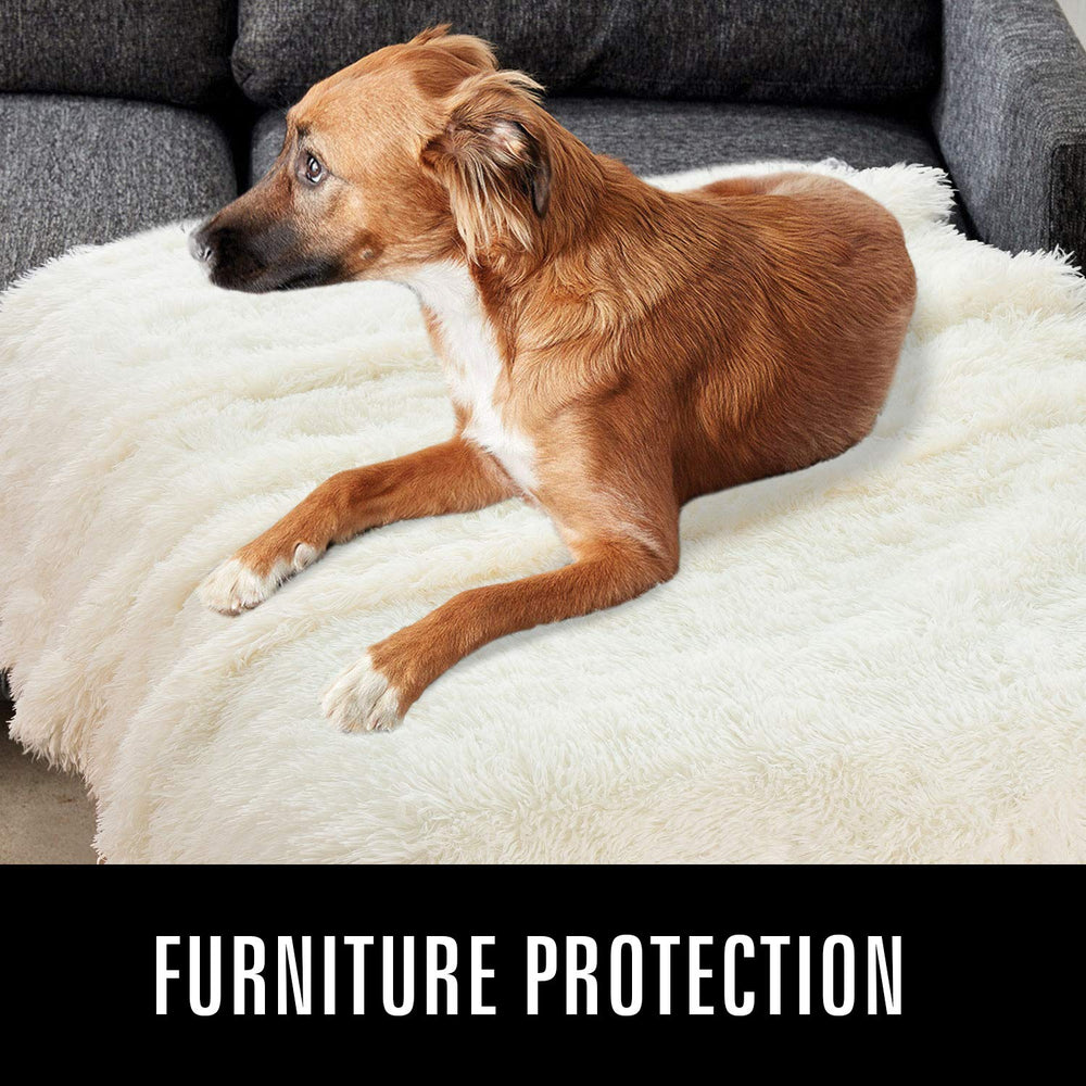 LOCHAS Luxury Fluffy Dog Blanket folded cream shows travel-ready warmth for on-the-go pets