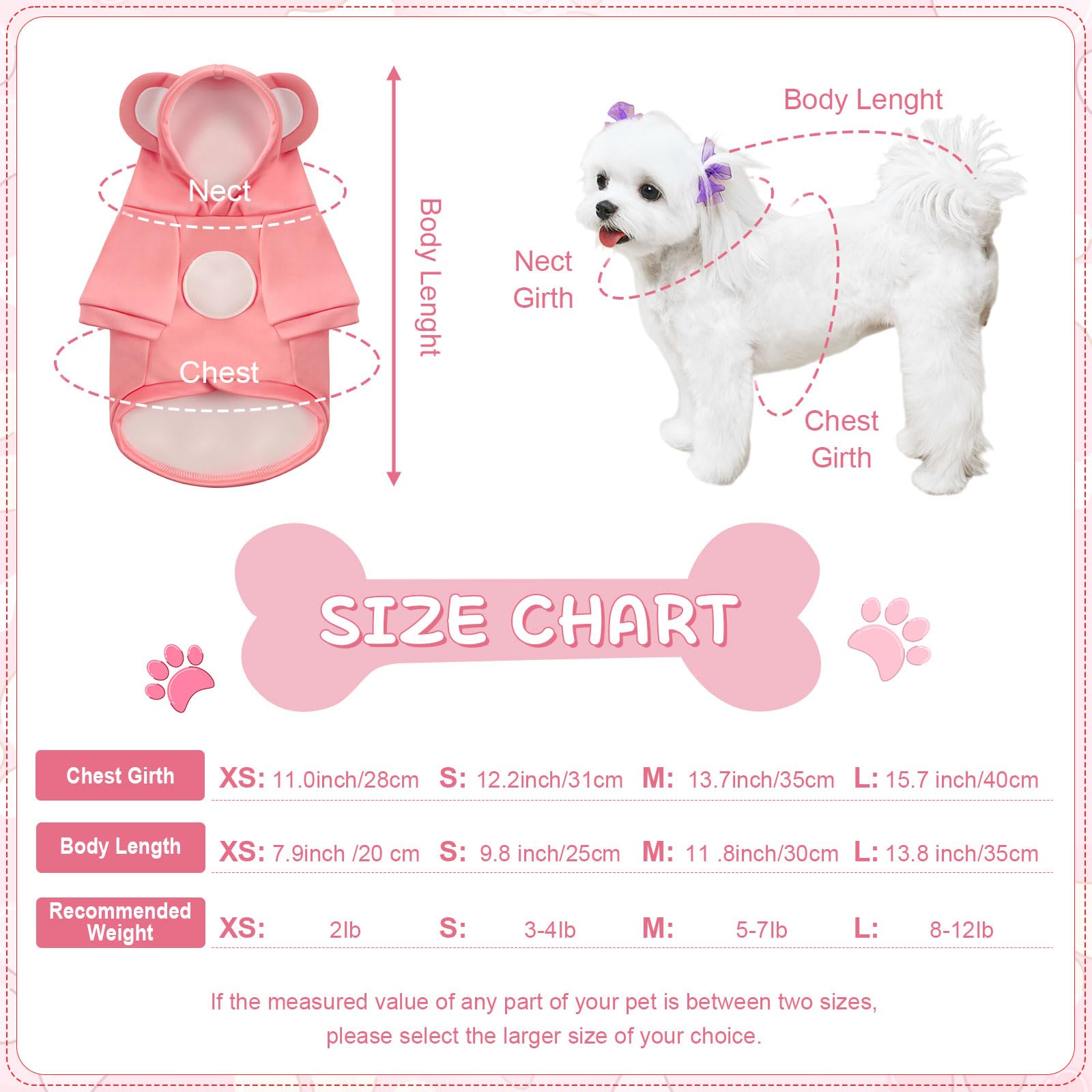 Locmeo dog hoodie pink bear hood detail highlights cute style and comfort.