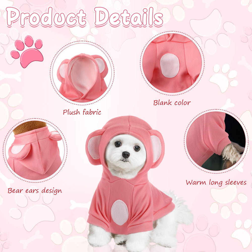 Locmeo pink bear-ear hoodie on a dog demonstrates easy dressing and warmth.