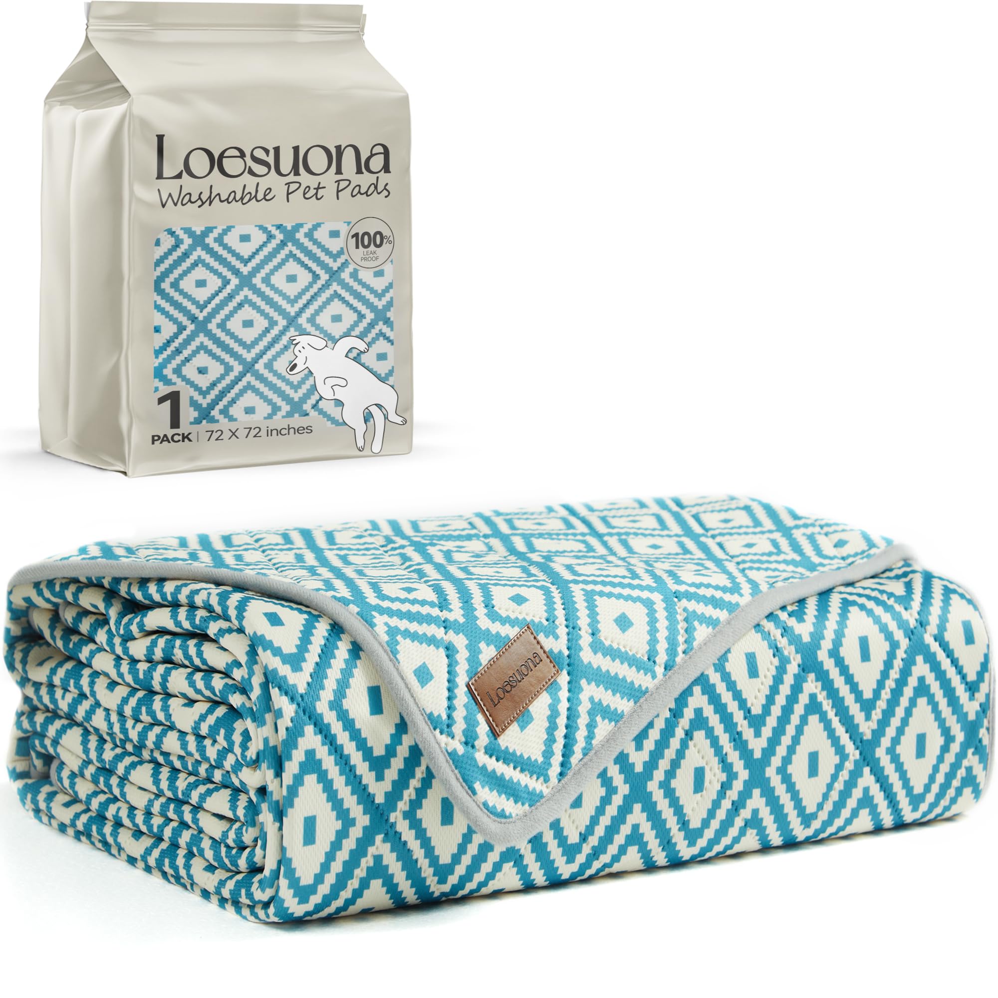 Loesuona washable pee pads flatlay highlighting extra thick absorbent core for dryness.