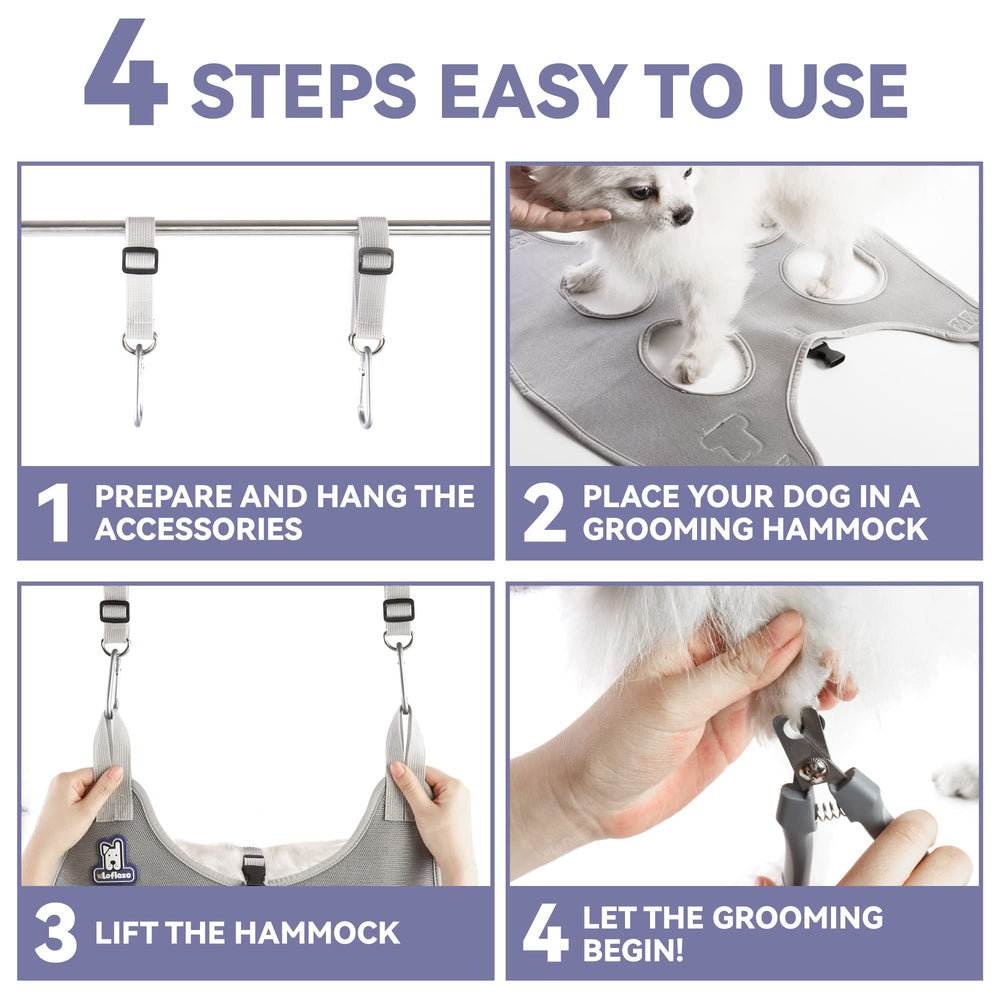 Loflaze carabiners and hardware ensure secure grooming setup.
