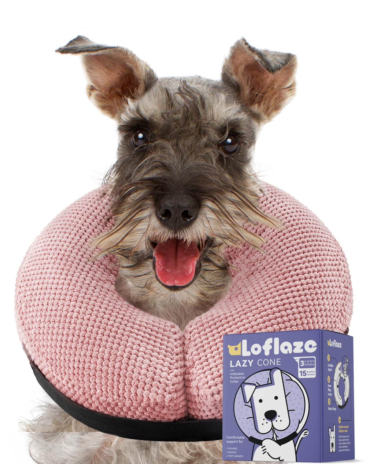 Loflaze collar donut para perro inflable mediano, libertad de movimiento durante recuperación.