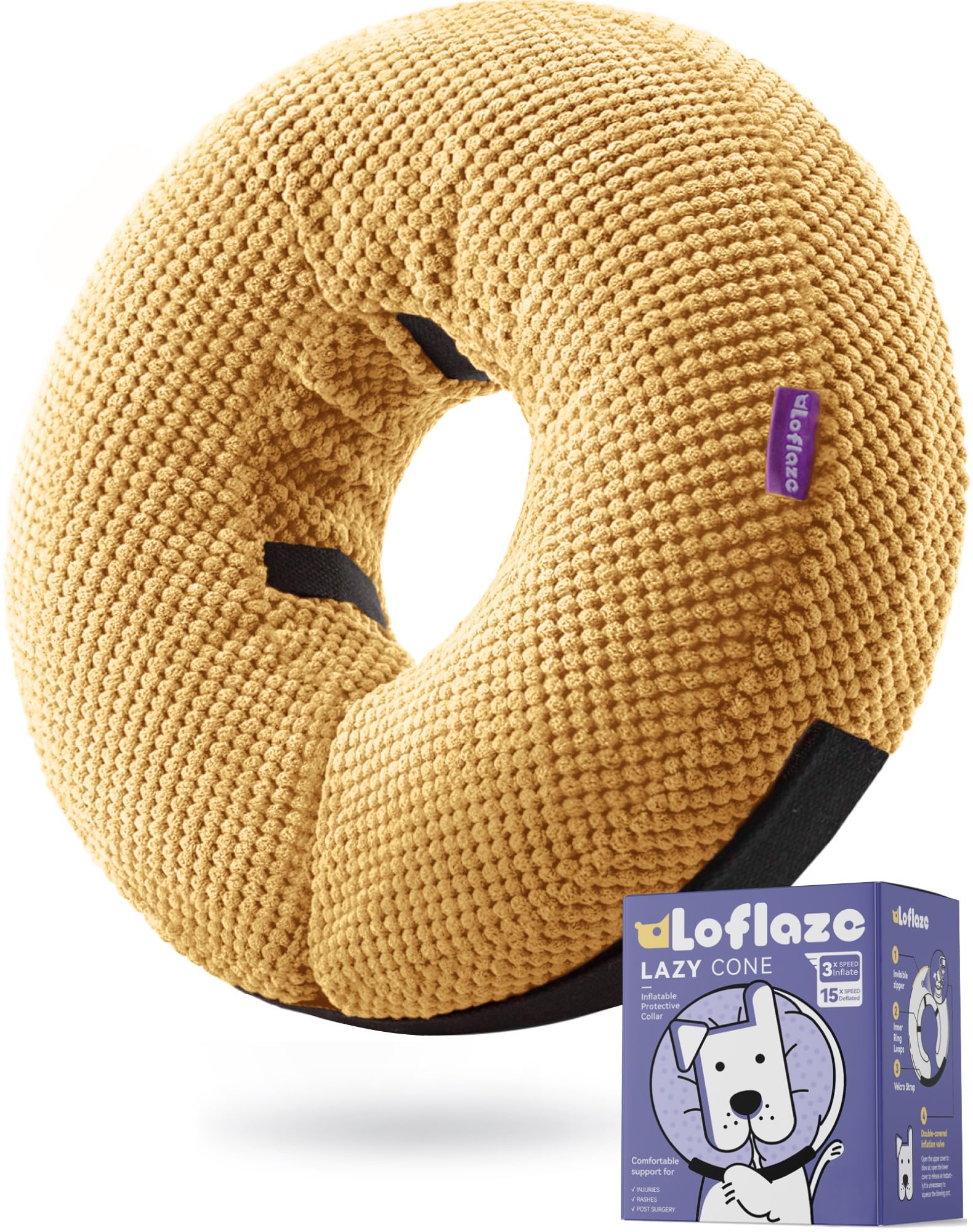 Loflaze inflatable dog cone collar in use supports comfortable movement after surgery
