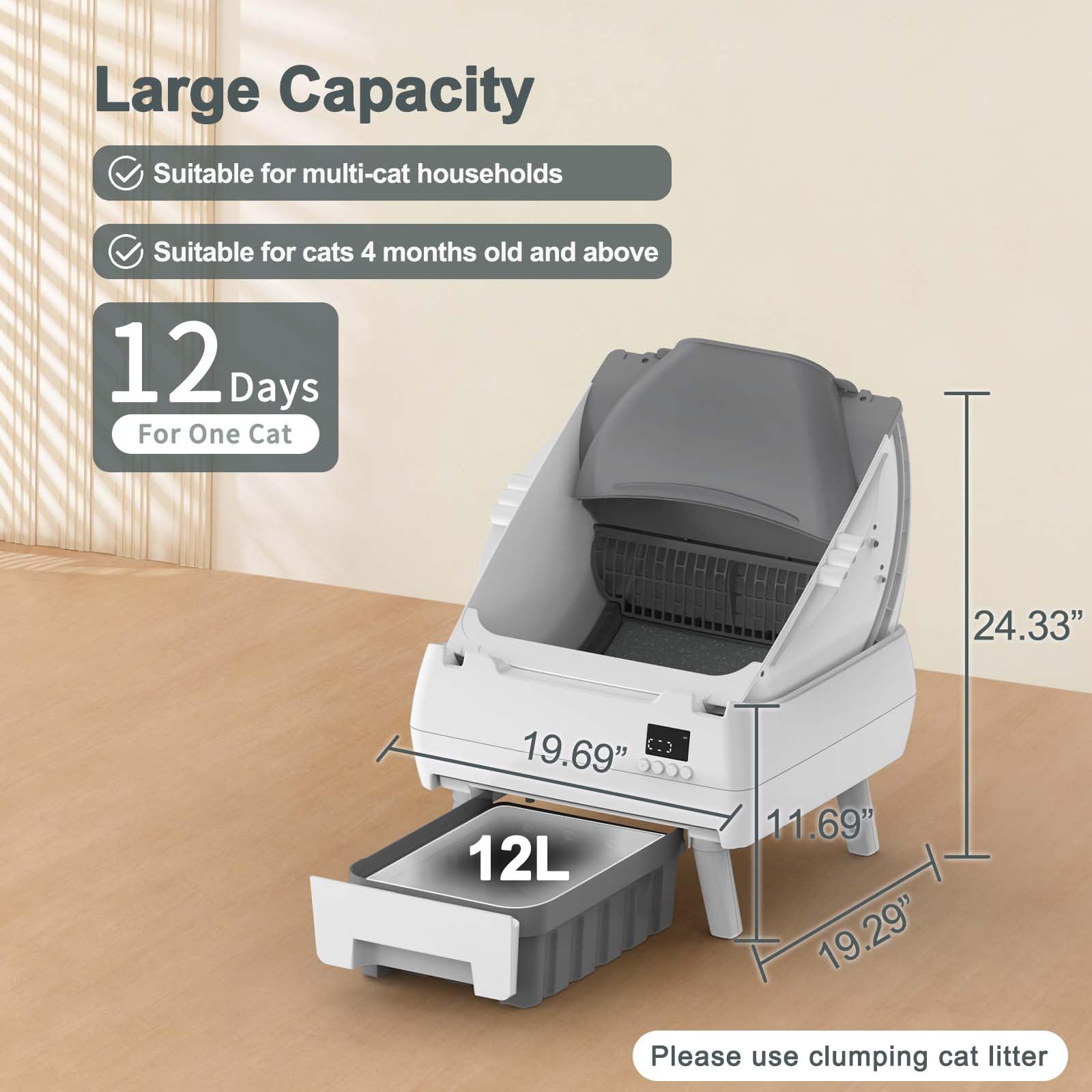 Lohhuby litter box quiet operation ensures a calm home environment.