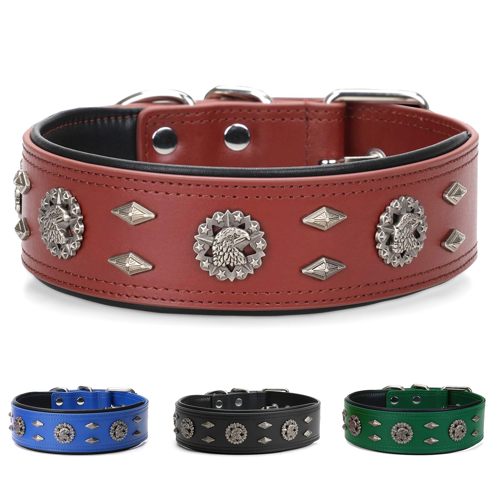 LOIIHEII premium leather dog collar close-up, giant-breed durability for daily walks.