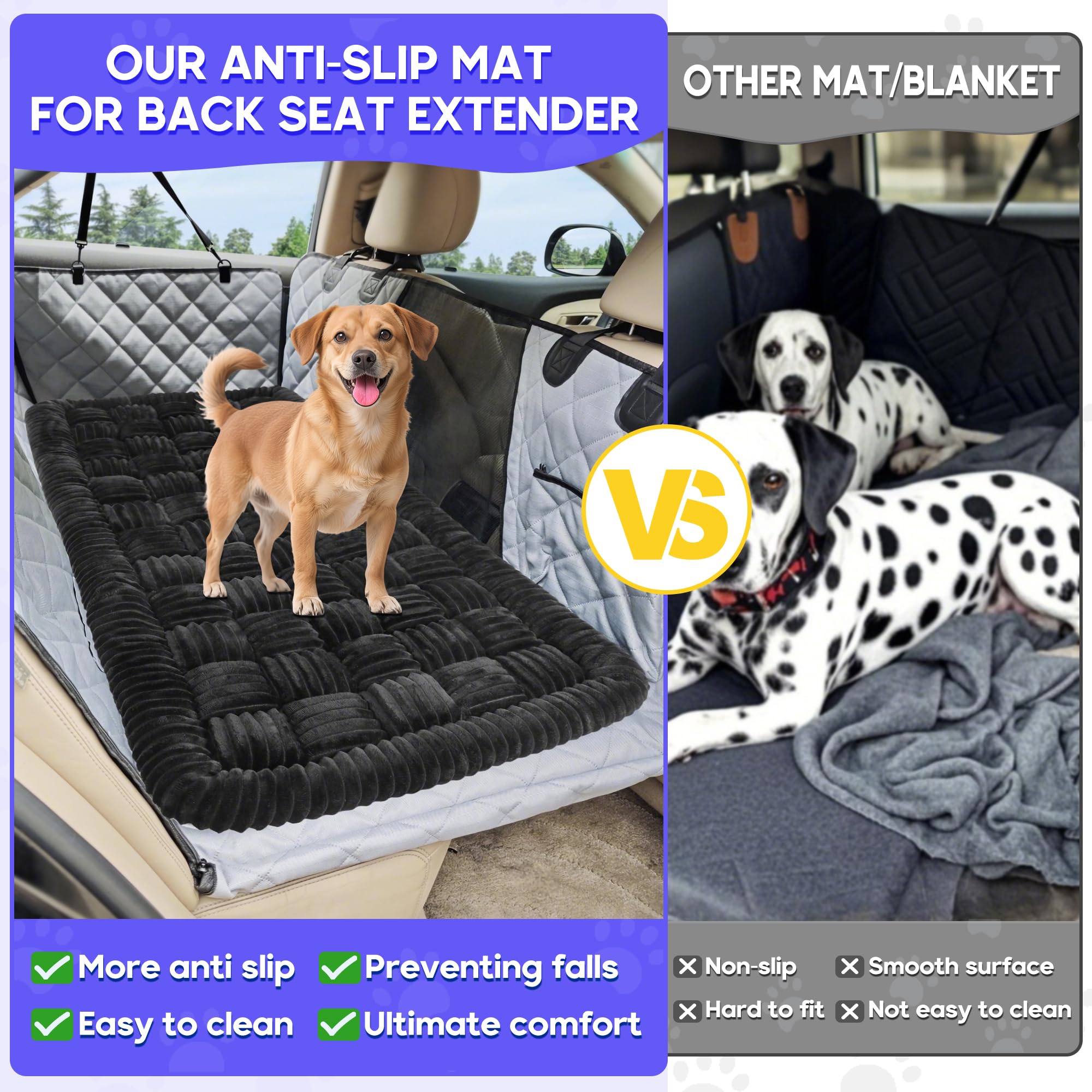 Loiion dog car bed mat ultra-soft surface offers gentle comfort on long trips.