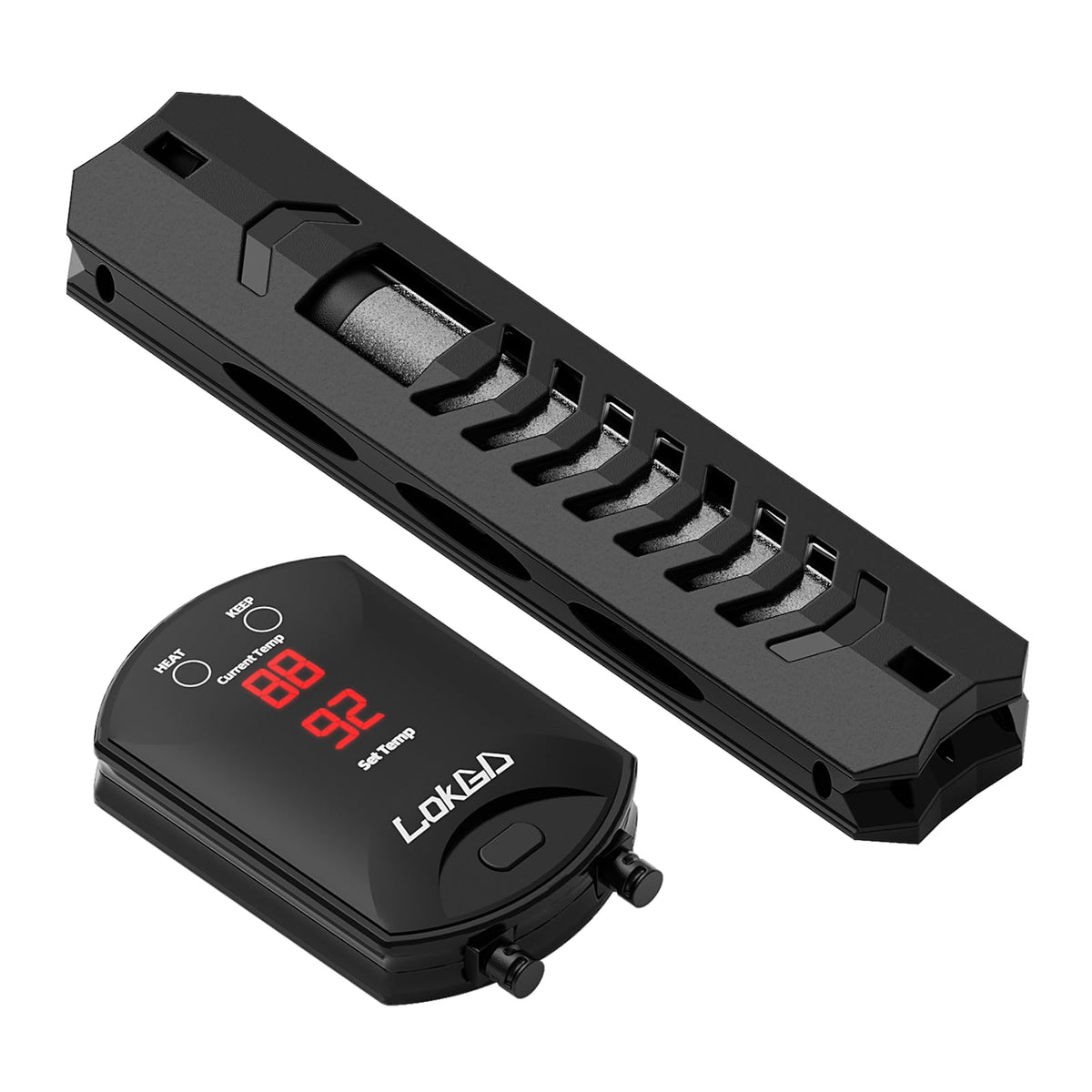 Lokgd 200W intelligent aquarium heater front view showing compact design