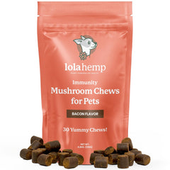 Lolahemp dog-chews-packaging shows bacon flavor for daily immune support.