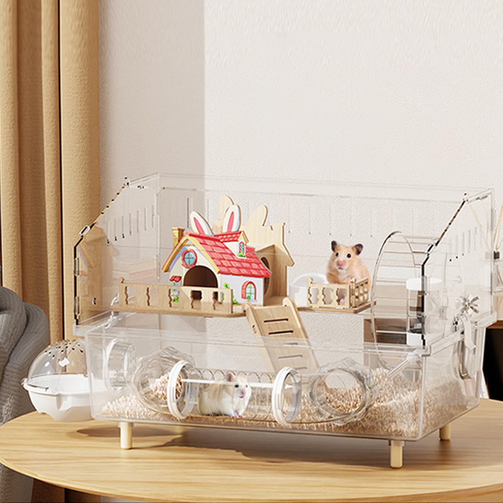 LOLLBIRD cage front view with red villa showing spacious, ventilated habitat.