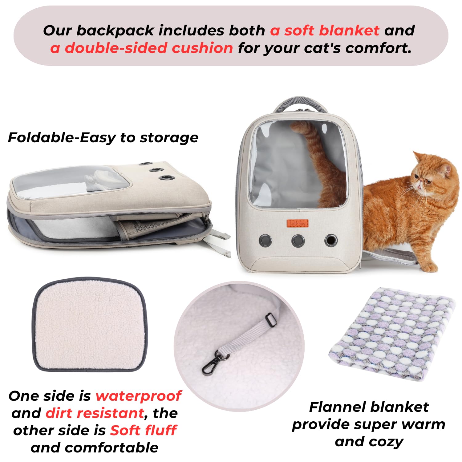 LOLLIMEOW convenient pocket stores mini fan or snacks for easy access