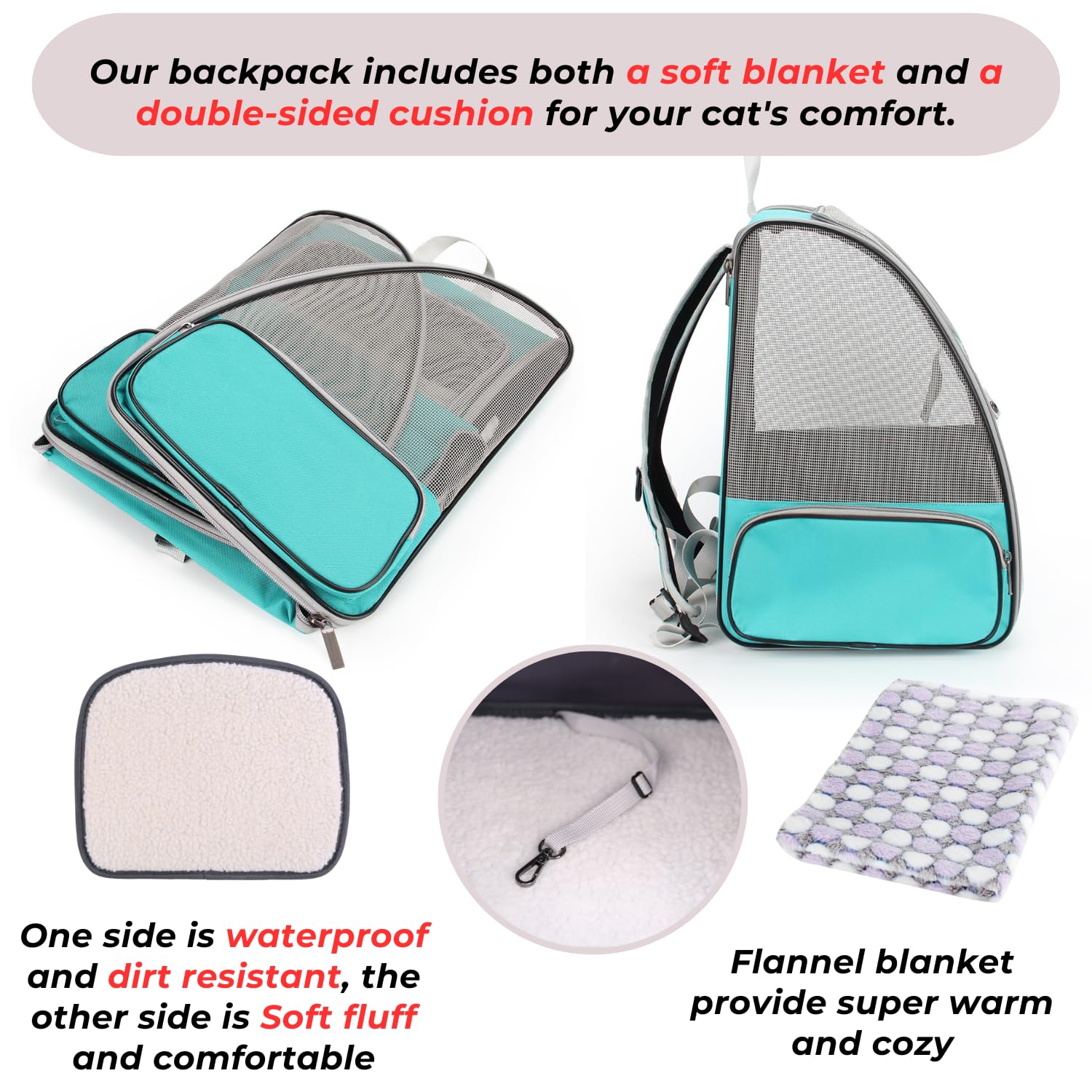 LOLLIMEOW cat backpack carrier back view showcases secure leash clip and safe transport.