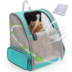 LOLLIMEOW cat backpack carrier front view emphasizes airflow for a cooler, comfortable travel experience.
