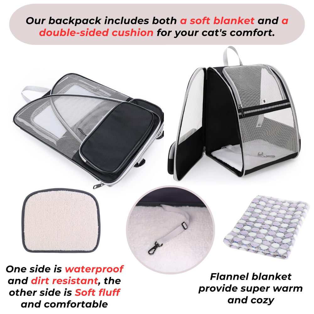 LOLLIMEOW cat backpack dual cushions provide cozy travel comfort.