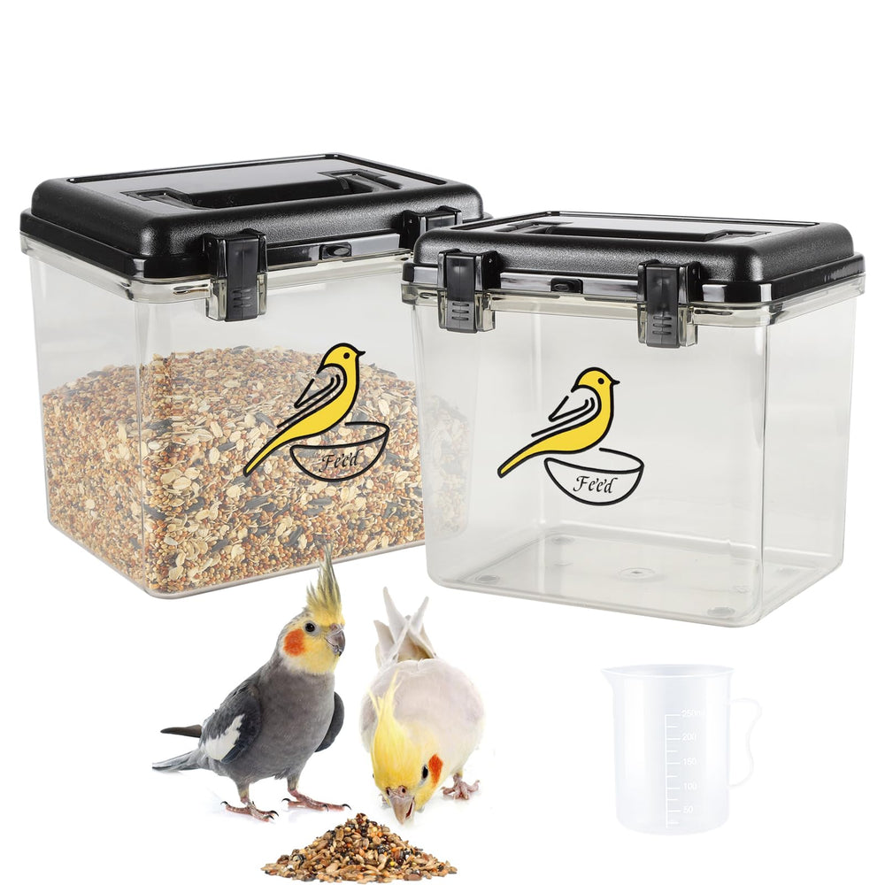Lolytama bird seed container airtight lid keeps seeds dry and protected.