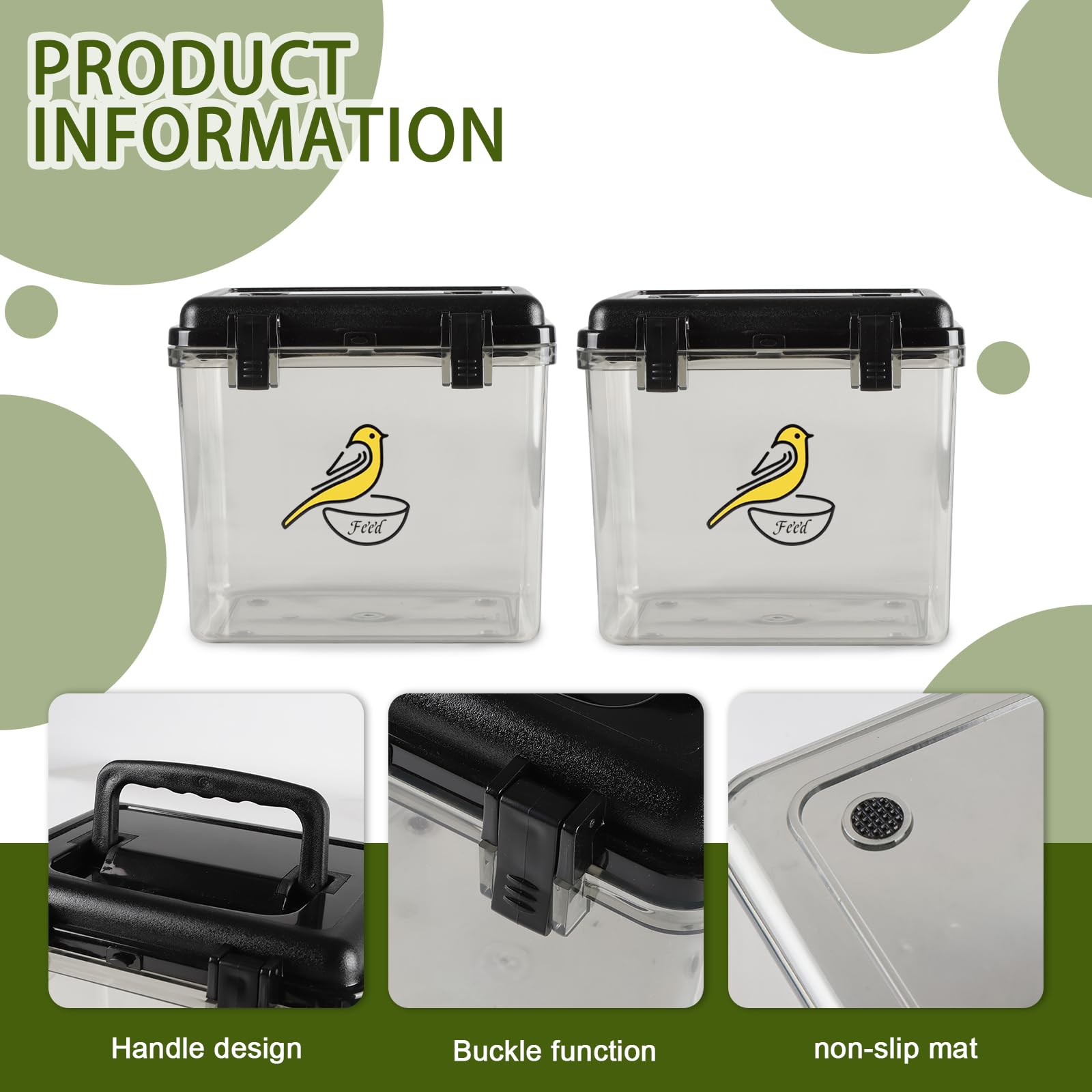 Lolytama bird seed container BPA-free material ensures safe storage.