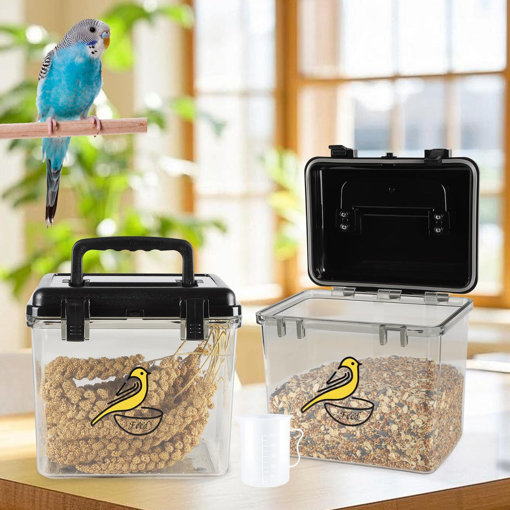 Lolytama bird seed container portable pour for quick, mess-free dispensing.