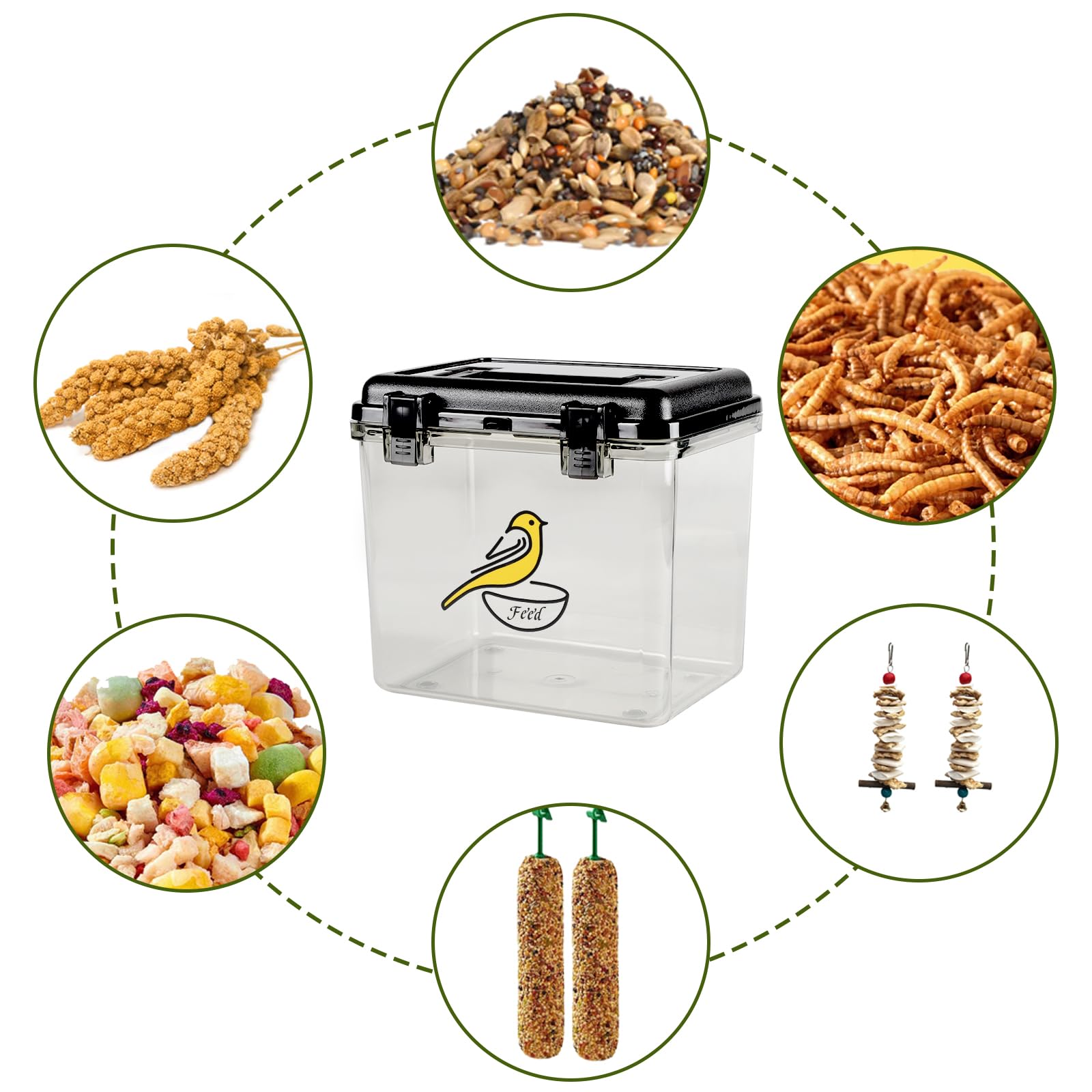 Lolytama bird seed container see-through body lets you check seed levels at a glance.