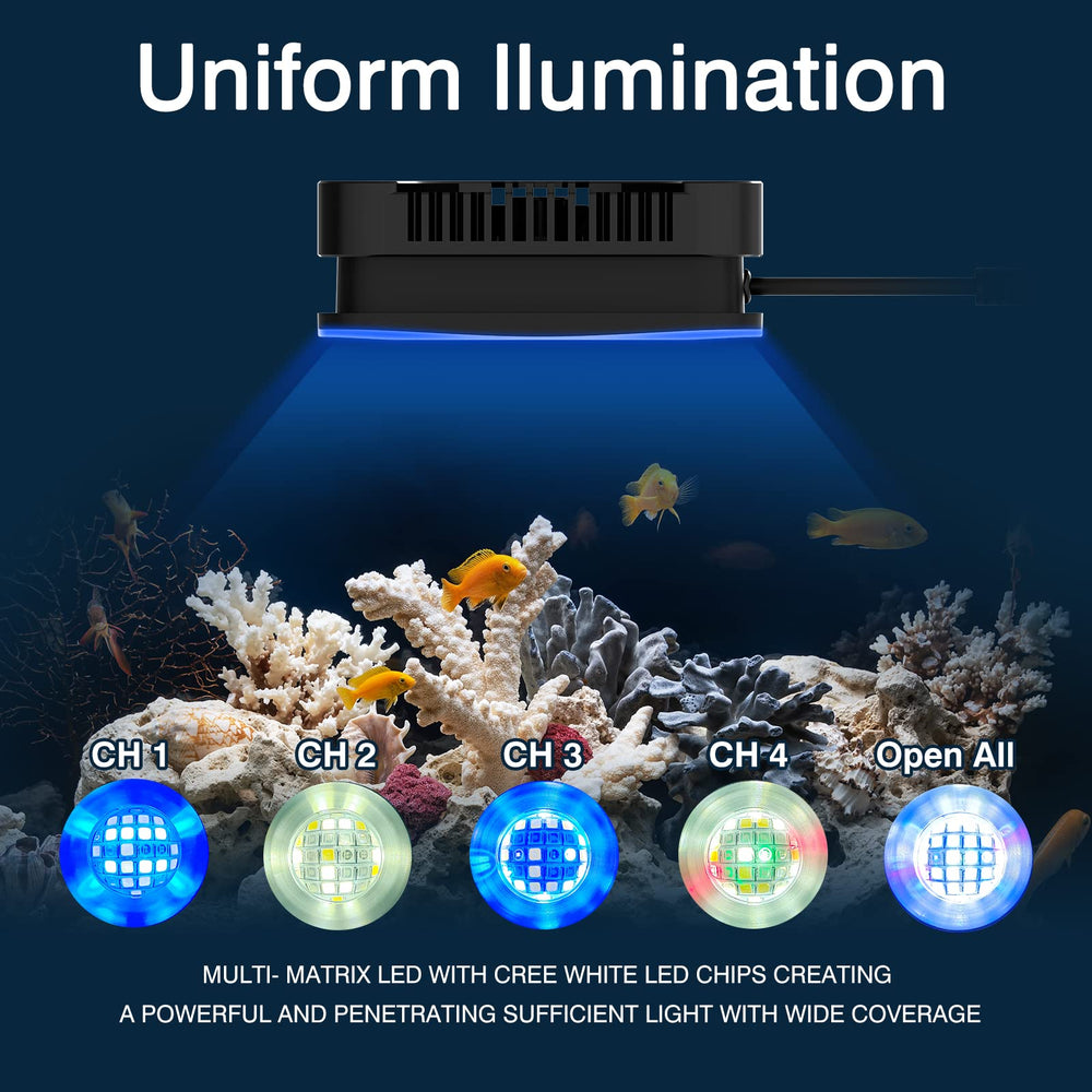 Lominie LED Aquarium Light 28 chips six bands provides even coverage.