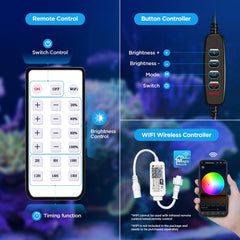 Lominie LED Aquarium Light remote dimming enables easy ambiance control.
