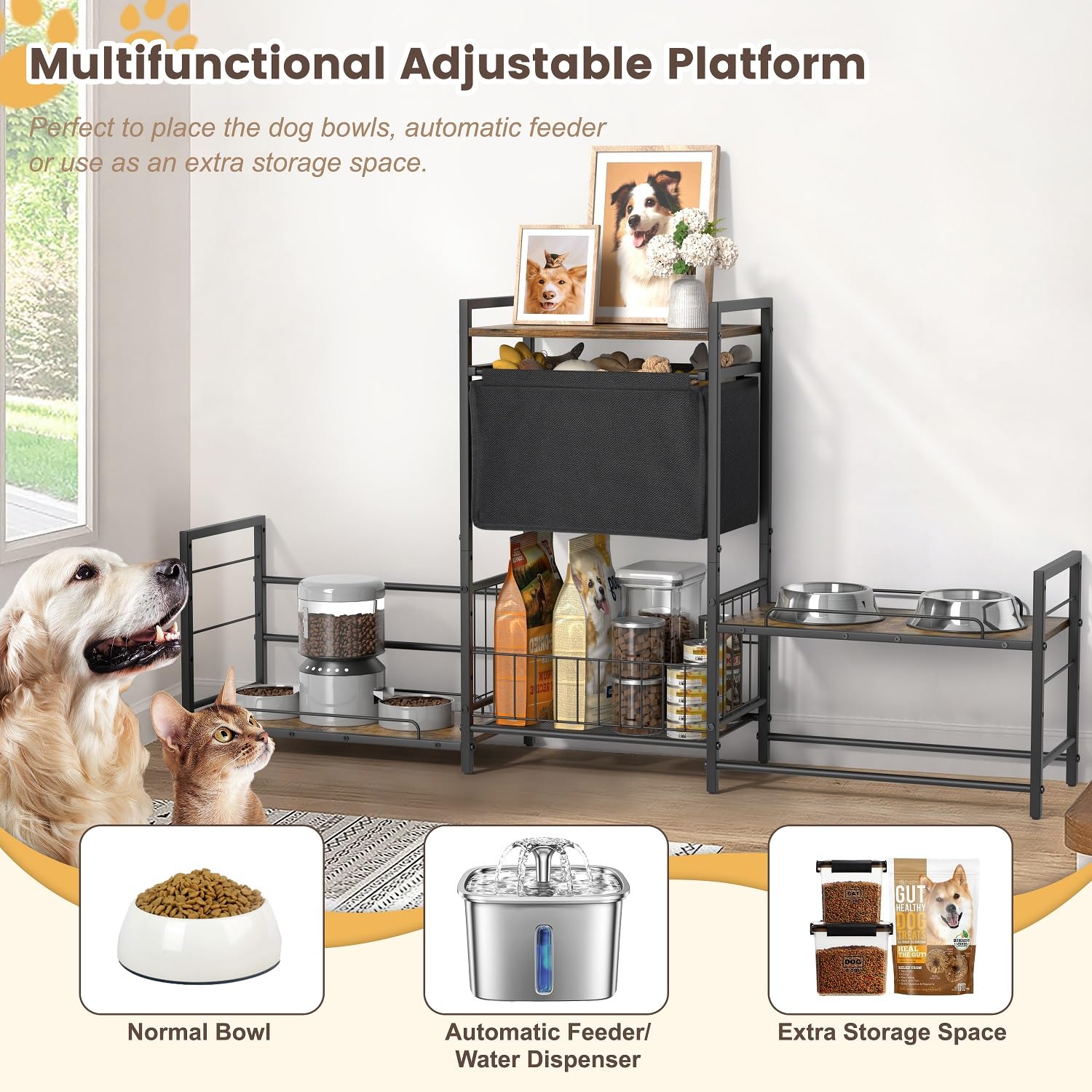 Lomivra height options support comfortable dining for growing dogs.