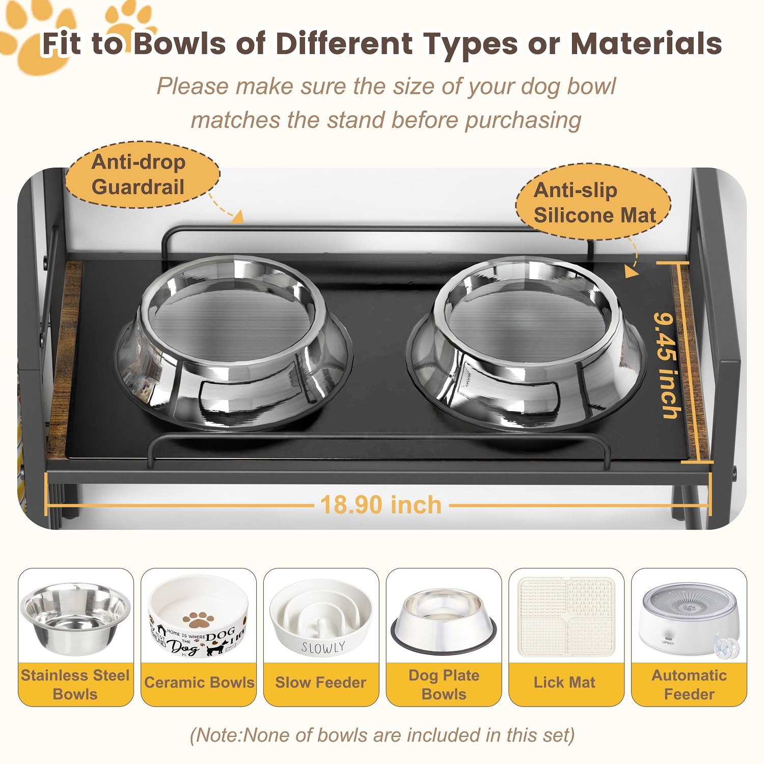 Lomivra dog bowl stand with metal storage basket neatly stores essentials.