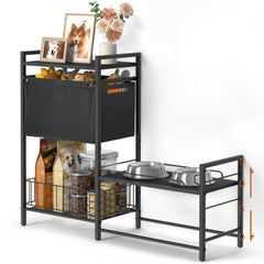 Lomivra elevated dog bowls stand with storage keeps feeding area organized for pets.