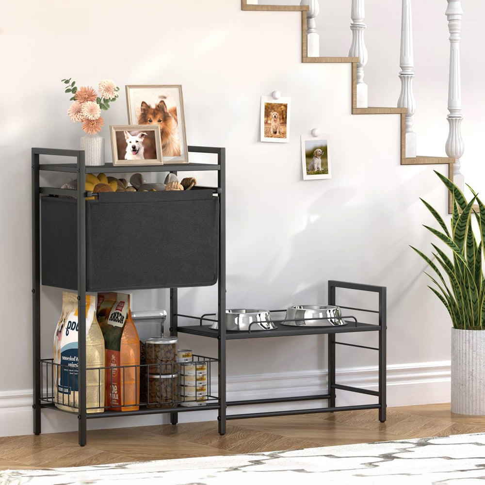 Lomivra storage basket consolidates cans, treats, and jackets in one place.