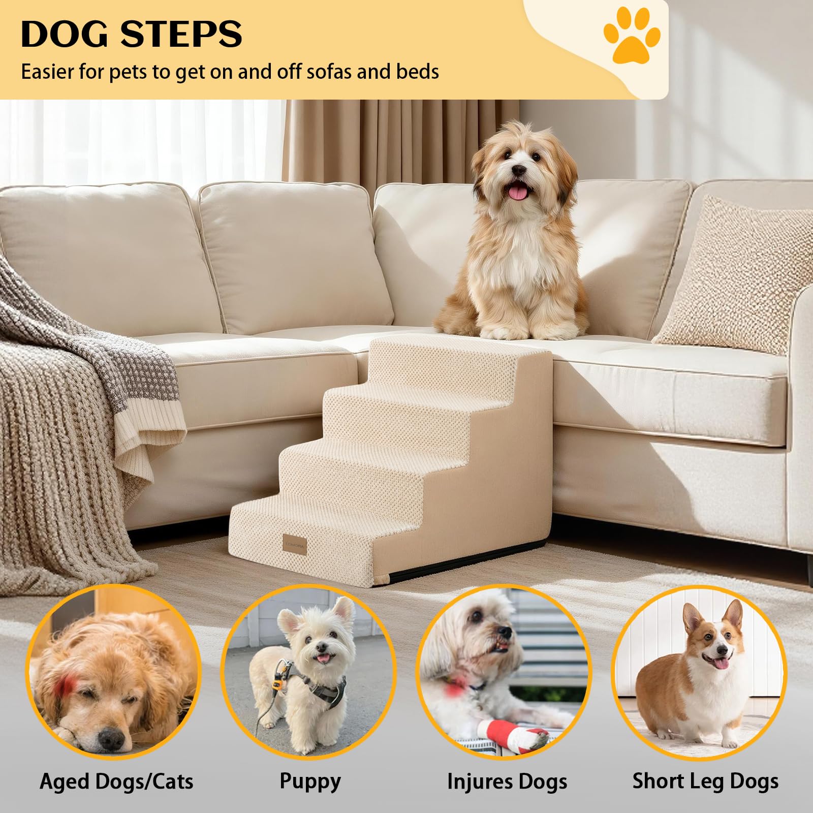 LOMORA dog stairs widened-design for added stability on furniture