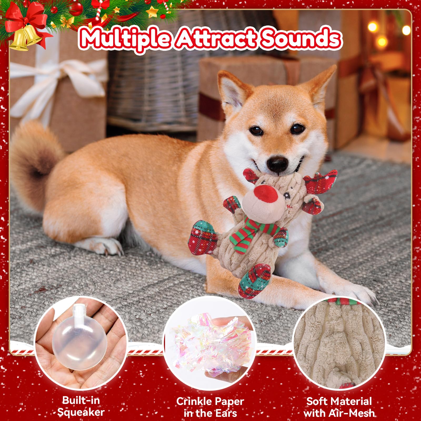 Loncoldy dog toy with crinkle paper inside for multisensory stimulation during indoor play.