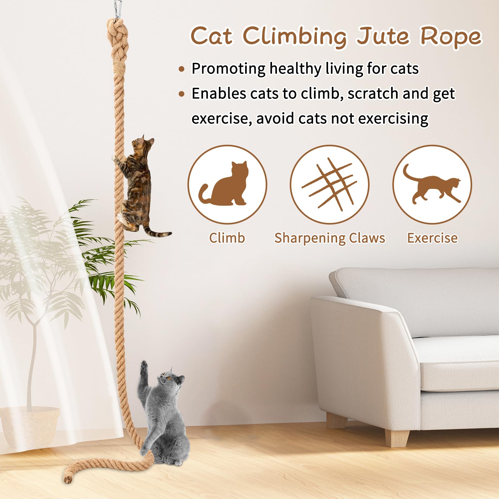 Lonepetu cat climbing rope suitable for indoor and outdoor use.